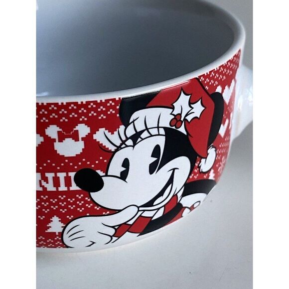 Disney Mickey And Minnie Mouse Christmas Ceramic Soup Bowl With Handle Holidays - Picture 6 of 12